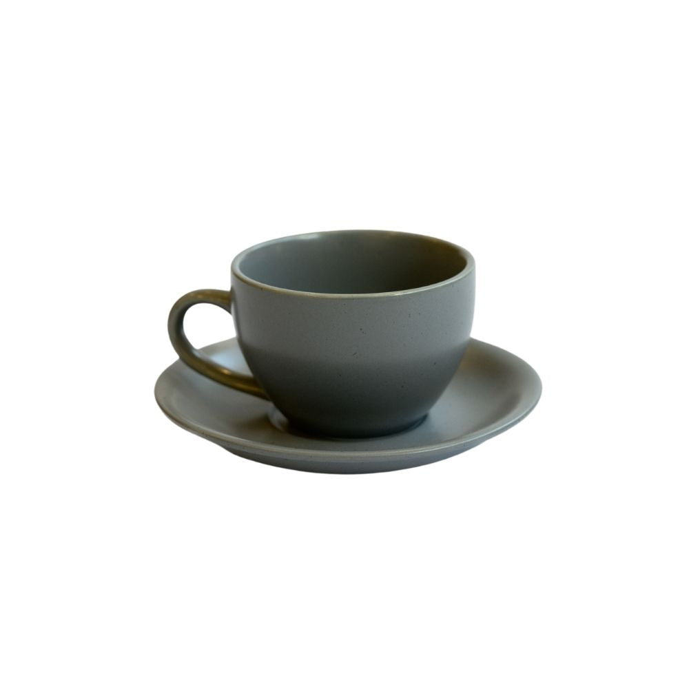 2pc Grey Ceramic Tea Cup Set (Cup + Saucer)