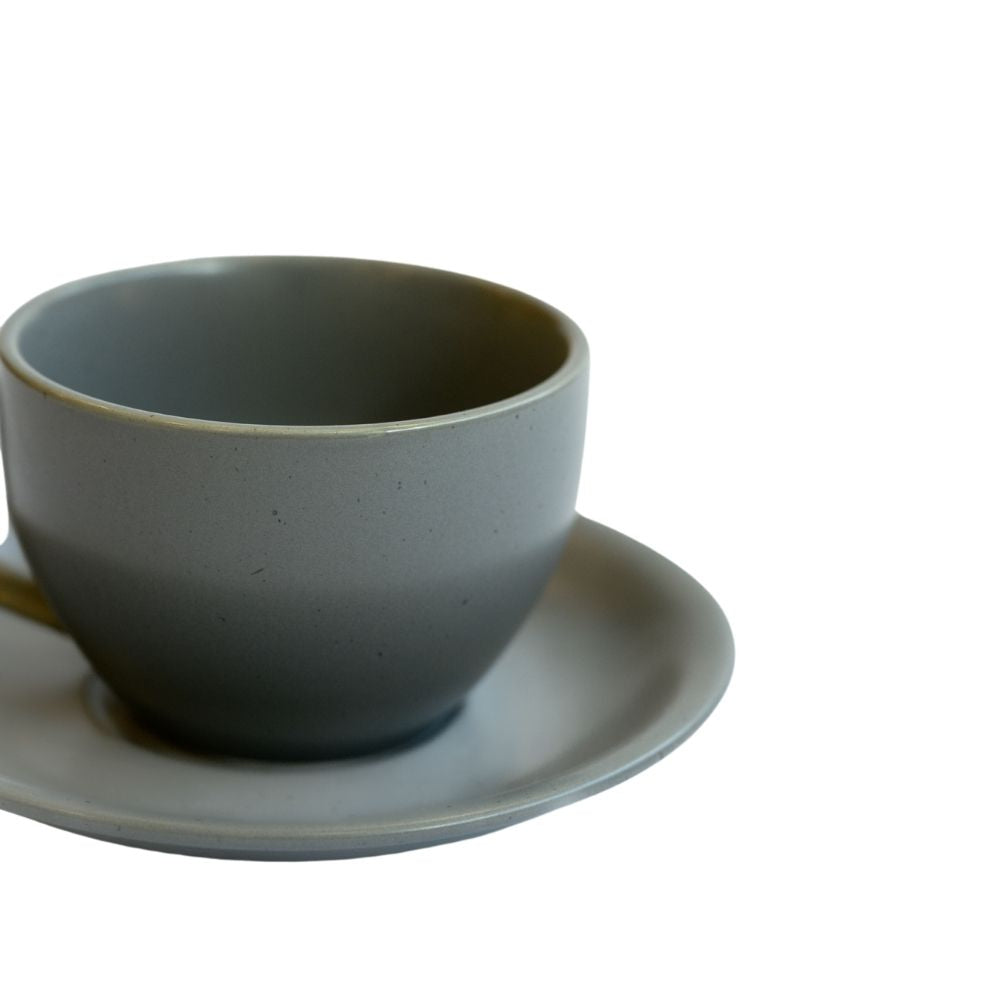 2pc Grey Ceramic Tea Cup Set (Cup + Saucer)