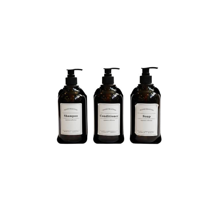 3pc Set Wall Mount Amber Plastic Pump Bottles